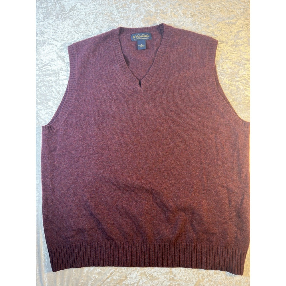 Vintage Brooks Brothers Mens M Lambswool Sweater Vest Burgundy V Neck Preppy